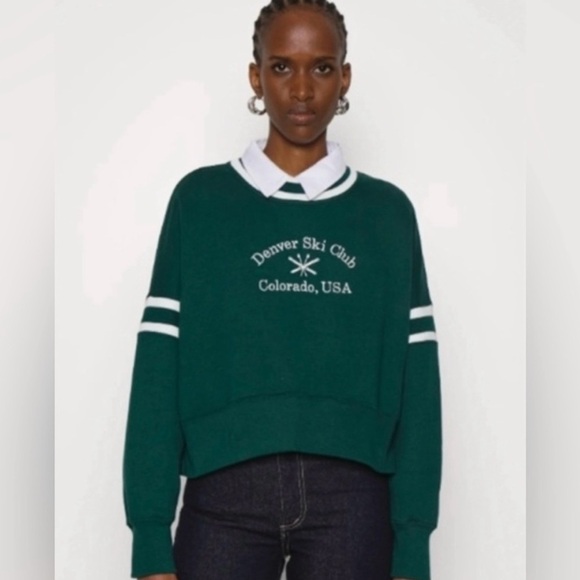 Abercrombie & Fitch Green Ski Crew Neck Cropped Sweatshirt xs - Picture 1 of 7